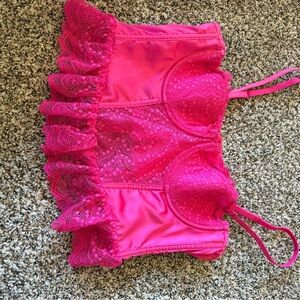 Hot Pink Lace Bustier Crop Top